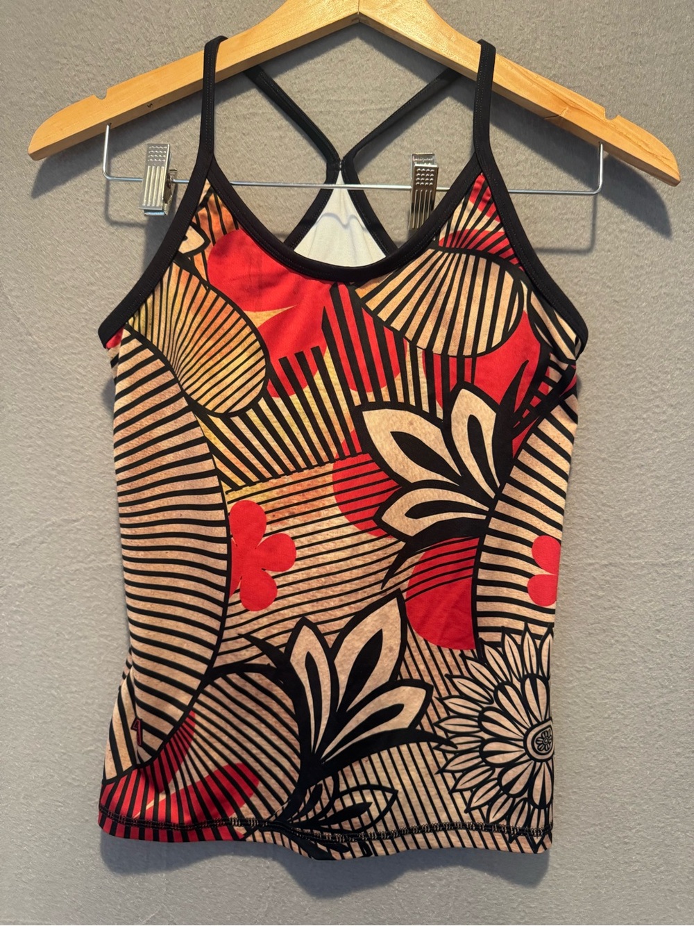 INKnBURN Red and Cream Floral Graphic Tank with Black Trim